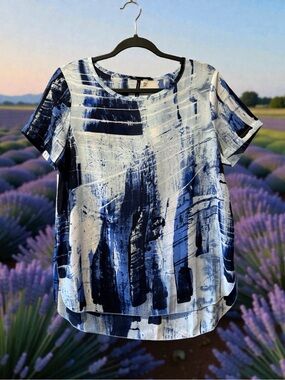 Amanda Green Abstract Artsy Watercolour Print Short Sleeve Top
